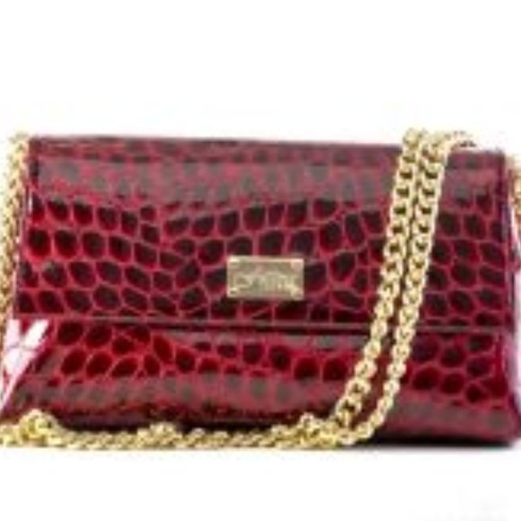 Betty Red  Crocodile Large Flap Shoulder Bag - Picture 2 of 5